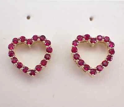 0.30Ct Round Natural Ruby Screw Back Heart Stud Earrings 14K Yellow Gold Plated - Image 1 of 4