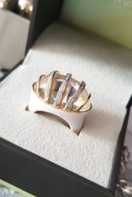 $575 Anillo Ross Simons Oro Amarillo 14k Jaula Alambre Diamante Ancho Tallado Ágata Blanca Foto 1 de 4