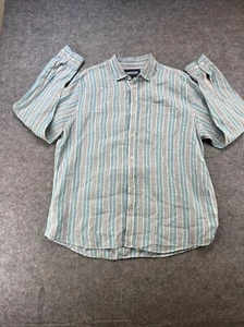 32 Bar Blues 100 Prozent Leinen Hemd Herren XL Tasche blau gestreift Button Down - Bild 1 von 14