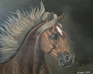 Chestnut Andalusian Horse SIGNED FINE ART ORIGINAL ACRYLIC/OIL PAINTING - Picture 1 of 11