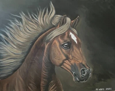Chestnut Andalusian Horse SIGNED FINE ART ORIGINAL ACRYLIC/OIL PAINTING - Image 1 of 4