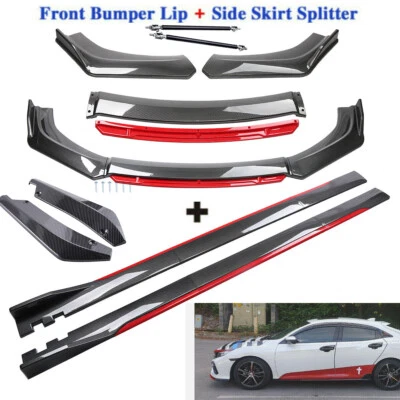 For Honda Civic Carbon Fiber Front Bumper Lip Spoiler + Side Skirt Rear Lip - Imagem 1 de 4