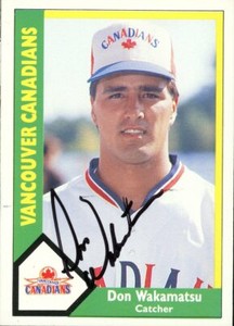 1990 Vancouver Canadians DON WAKAMATSU Signed Card autograph AUTO white sox