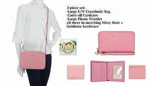 3-piece set: Michael Kors Large messenger bag+small wallet+large phone wristlet - Picture 1 of 11