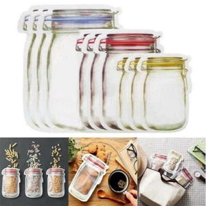 10Pcs Set Reusable Mason Jar Bottles Bags Snack Zipper Bags Seal Food Container - Picture 1 of 12