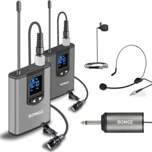 BOMGE UHF Wireless Microphone Headband Lapel Dual Mic - Picture 1 of 7