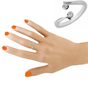 Anillo o anillo ajustable de circonio cúbico cruzado de plata de ley con circonita cúbica - Imagen 1 de 5