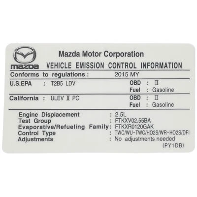 NEW OE GENUINE Mazda Emission Label Engine Compliance Sticker Decal PY1D-69-036B - Изображение 1 из 3