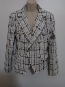 ☆NWT ! SHEIN WOMEN'S PLAID LAPEL DOUBLE BREASTFED TWEED BLAZER DM9 SIZE LARGE - Picture 1 of 6