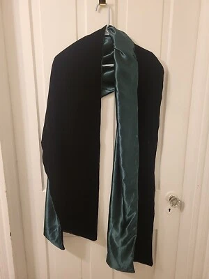 Handmade JESSICA MCCLINTOCK Inspired Holiday Shawl Blk Velvet/Green Satin 20x70" - Image 1 of 4
