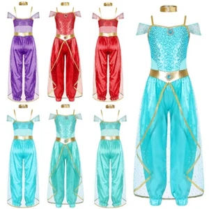 Kids Girl's Leotard With Choker Sequins Bodysuit With Choker Gem Arabian Dance - Picture 1 of 60