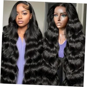 13x6 Lace Front Wigs Human Hair Pre Plucked 200% 28 Inch Black Body Wave Wigs - Picture 1 of 7