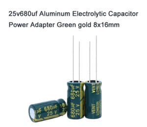 Adaptador de alimentación condensador electrolítico de aluminio 25v680uf oro verde 8x16 mm - Imagen 1 de 5