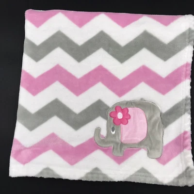 Baby Essentials Blanket Elephant Chevron Single Layer Pink Gray - Image 1 of 4
