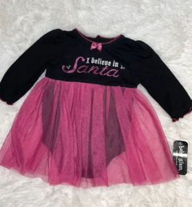 NUEVO CON ETIQUETAS BABY GLAM NB VESTIDO DE NAVIDAD I BELIEVE IN SANTA TUTÚ ROSA NEGRO BEBÉ RECIÉN NACIDO - Imagen 1 de 3