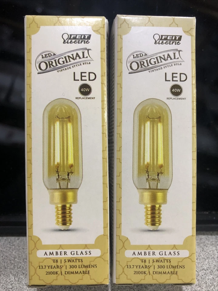 ⭐️⭐️⭐️⭐️(Lot of 2) Feit Electric 40W Amber Glass LED Bulbs 300 LUMENS 5 Watts T8 - Image 1 of 1