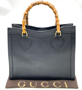 Auth Gucci Leather Black Bamboo Handle 002.1186.0260 Hand Bag W/Dustbag NS040845 - Picture 1 of 23