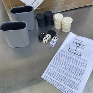 VTG Backgammon Pieces, 14 Cream, 15 Black 4 Dice 2 Gray Cups - Picture 1 of 4
