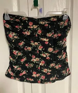 FOREVER 21 Plus talla 1x Top ceñido sin tirantes vintage bonito negro. estampado floral! - Imagen 1 de 4