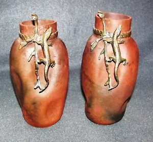 2 Jugendstil Glas Vasen mit Bronze Applikationen -Smaragdeidechse- - Bild 1 von 1