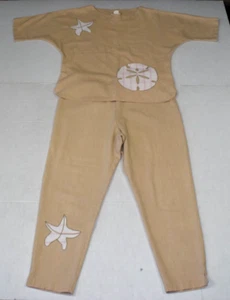 Vintage Top Hose Set Mari Gr. M 80er sand beige sand Dollar Applikationen Made USA - Bild 1 von 19