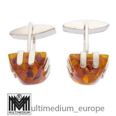 Fischland Bernstein Silber Manschettenknöpfe vntg silver cuff links amber - Bild 1 von 4