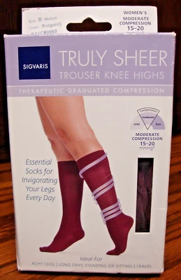 Sigvaris Truly Sheer Trouser Knee High 15-20mmHg Size B Medium Burgundy READ 982 - Image 1 of 2