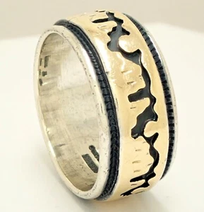 Sz 9 Rare Vintage Native American Navajo 14K Gold & Silver StoryTeller Ring Band - Picture 1 of 19