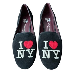 Kate Spade Lounge New York I Love NY Flats Black Suede Embroidered Size 8.5 - Picture 1 of 11