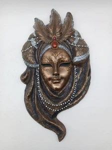 Elegant Decorative Wall Mask With Feathers And Jewel Accents - Picture 1 of 5