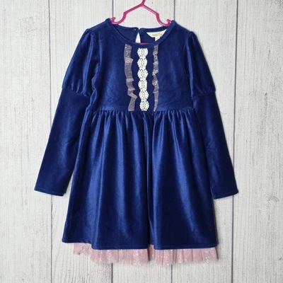 Matilda Jane Heart to Heart Clara Blue Velvet Dress Size 6 NWT - Image 1 of 4