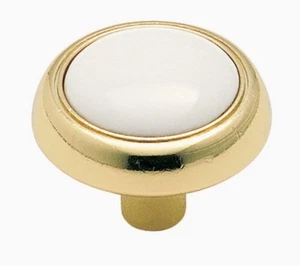 Lot Of 9 -262WPB Polished Brass 1 1/4" Cabinet Knob Pulls White Porcelain Center - Picture 1 of 2