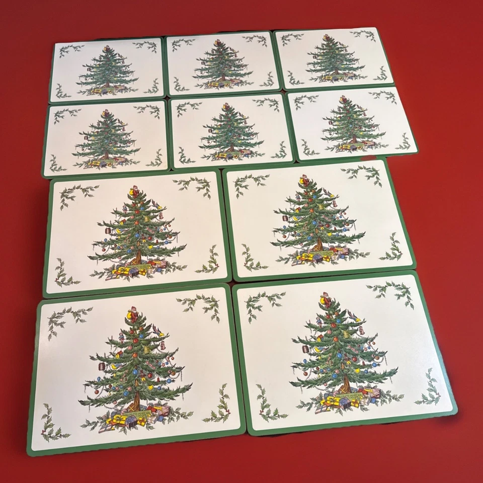 Vintage Spode Royal Table Cork Back Christmas Tree Placemats 4 16x12 6 12x9 - Image 1 of 4