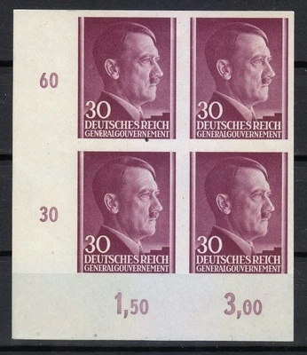 Poland Post Osten 1941 Mi 79 U Sc N84 Adolf Hitler imperforated Block of 4 ** - Image 1 of 2