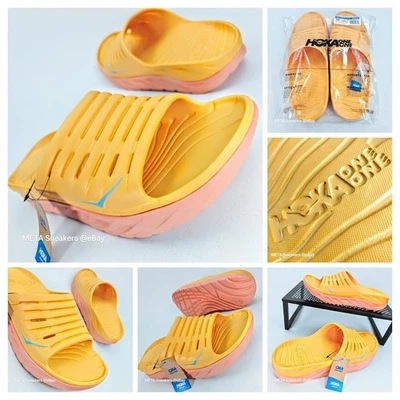 Sandalias Hoka One One EE. UU. 14 Para hombres Diapositivas Amarillo Ámbar/Espuma Coral Ora Recuperación Nuevas Foto 1 de 4