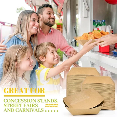 3Lb Paper Food Trays, 50 Pack Heavy Duty Kraft Food Boats Holders Disposable ... - Image 1 of 4
