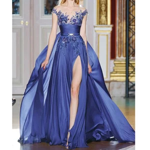 Purple Evening Dresses Sweetheart High Sleeveless Appliques Women Prom Gowns - Picture 1 of 12