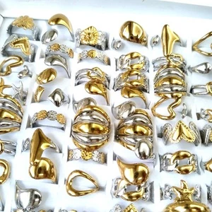 Venta al por mayor 30x Surtido Plata Placa Oro Acero Inoxidable Anillo Banda - Imagen 1 de 7