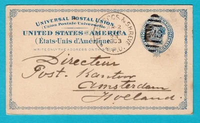 USA postal card 1903 with Shreve train cancel to Netherlands - Image 1 of 2