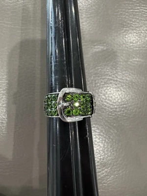 Anillo de hebilla vintage de plata de ley 925 con piedras preciosas de diopsido cromado Foto 1 de 4