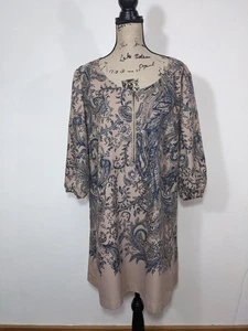 Weiche Umrandung preußisch blau beige Reißverschluss Ausschnitt Etuikleid Tunika Kleid leicht XL - Bild 1 von 10