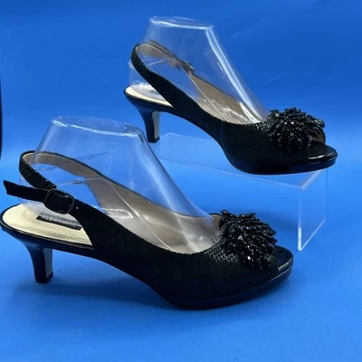 ALEX MARIE Marla Rhinestone Beaded Black Pump Heel Shoes - Size 8.5 - Image 1 of 4