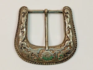 Western Floral Engraved Vintage Rope Edge Horseshoe Design Belt Buckle - Picture 1 of 5