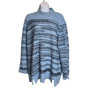 Susan Graver Womens Blue Striped Mock Turtleneck Sweater Size 1X Slouchy Casual - Picture 1 of 12