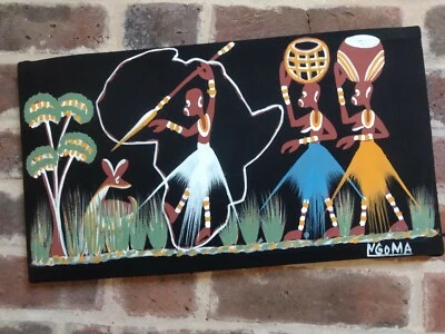 African Folk Art Batik Painting Ngoma - Image 1 of 4