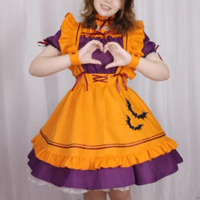 Damen Maid Kleid Lolita Gothic Rüschen Puffärmel Kellnerin Süß Skimaske Kleid  - Bild 1 von 4