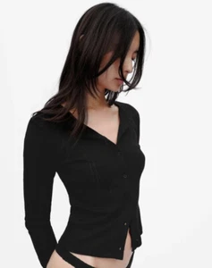 Hollow Out Women's Button Design Long Sleeved Cardigan Slim Fit and Slimming Top - Picture 1 of 14