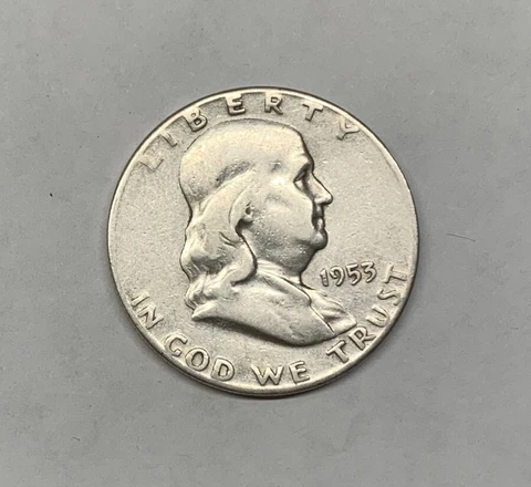 1953-S United States Ben Franklin 90% silver half dollar - Free Shipping Cover