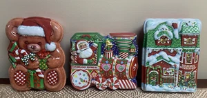 Lot Christmas WorkShop Train Teddy Bear Ullman Cookie Gift Embossed Container - Picture 1 of 12