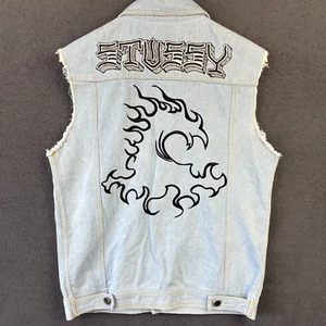 Stussy Denim Jean Vest Size S Blue Light Wash 1980 Tank Button Up Collared - Picture 1 of 17